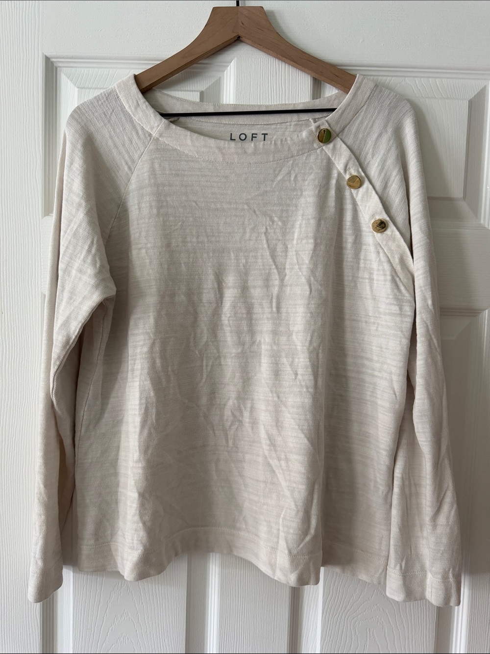 LOFT Women’s Cream Long Sleeve Button-Shoulder Tee